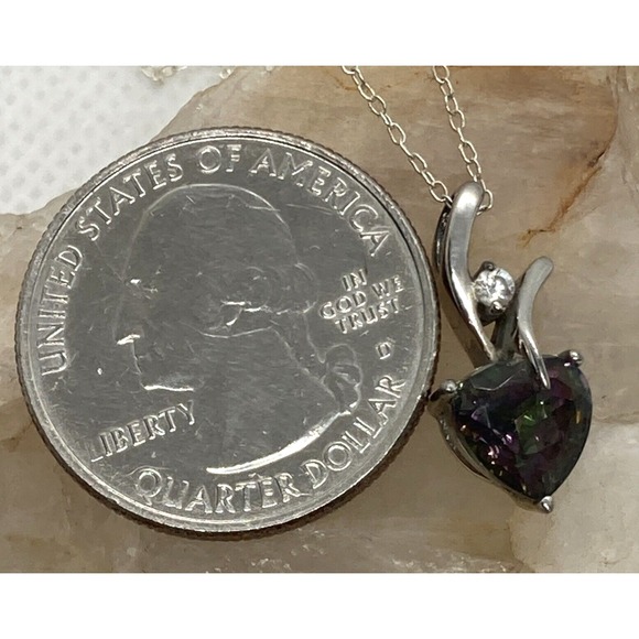 Mystic Quartz & CZ Heart Pendant 18.5 '' Necklace Sterling Silver 2.3g NYC Love - Picture 4 of 8